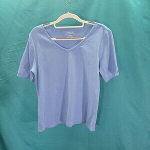 Chicos The Ultimate Tee Size 1 100% Cotton Light Blue Short Sleeve V-Neck Womens